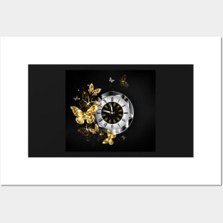 Antique Clock with Golden Butterflies Posters and Art